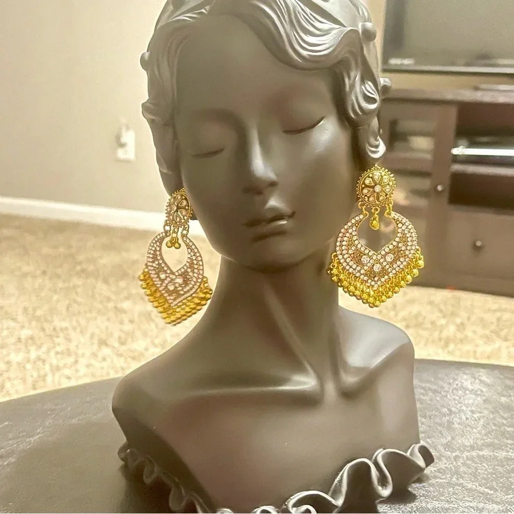 New! Ethnic Gold Earrings Trendy Women Girl Stylish Pakistani Indian Jewellery - Picture 6 of 6